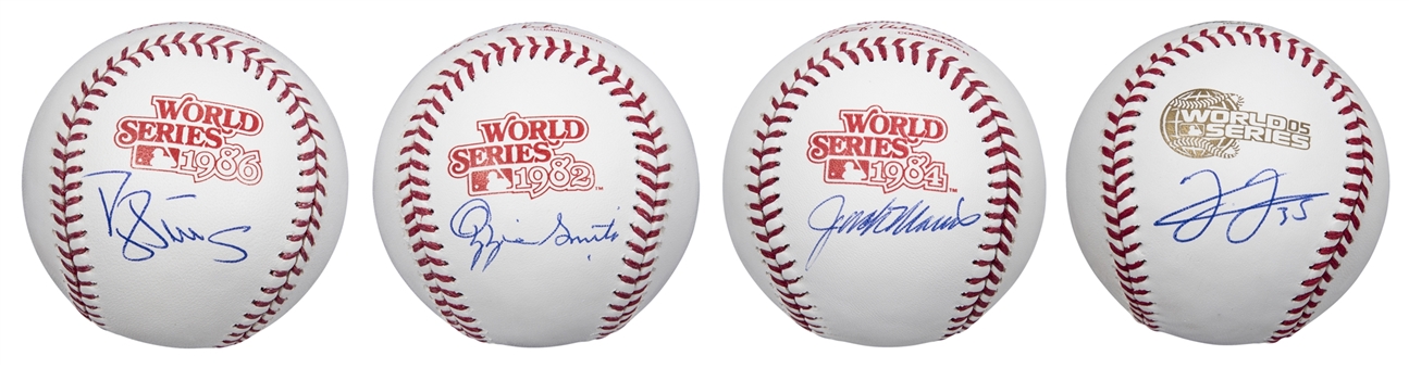 Lot of (4) Hall of Famers & Stars Single Signed OML World Series Baseballs: Strawberry, Smith, Morris & Thomas (Schwartz)